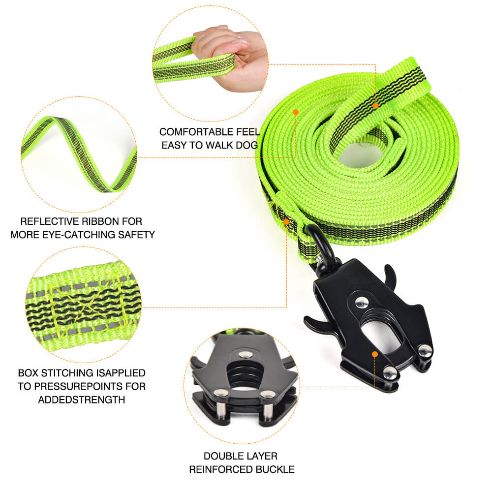 Extra Long Dog Leash Reflective Strip Design