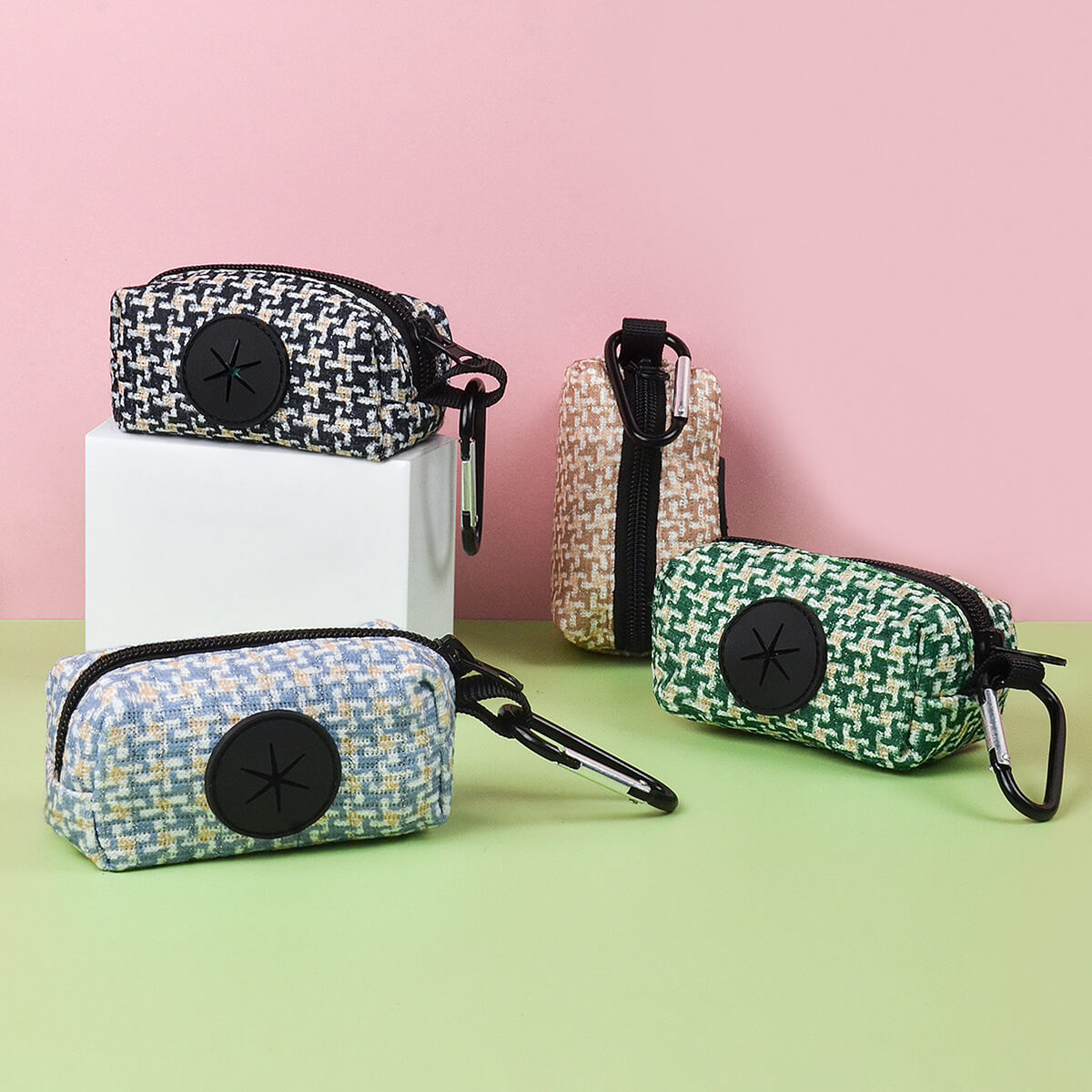 Dog Harness Houndstooth and Poop Bag Holder