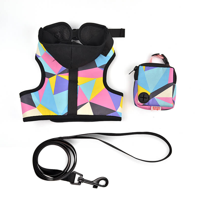 Geometrical Shape Harness and Leash with poop bag holder 3pcs