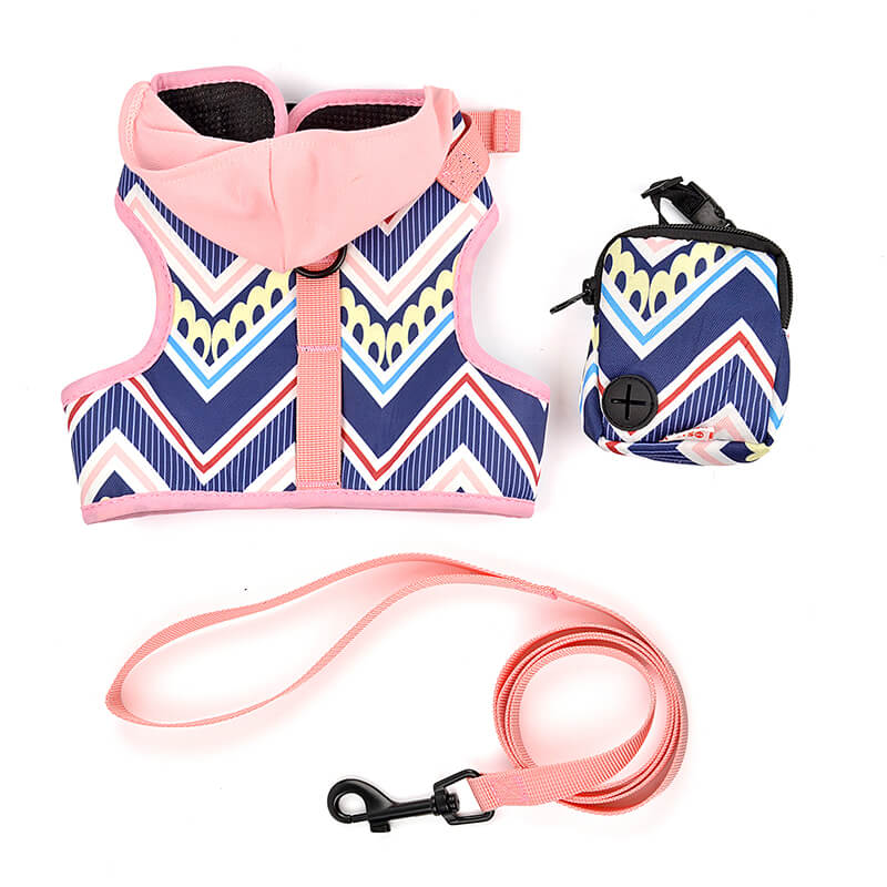 Geometrical Shape Harness and Leash with poop bag holder 3pcs