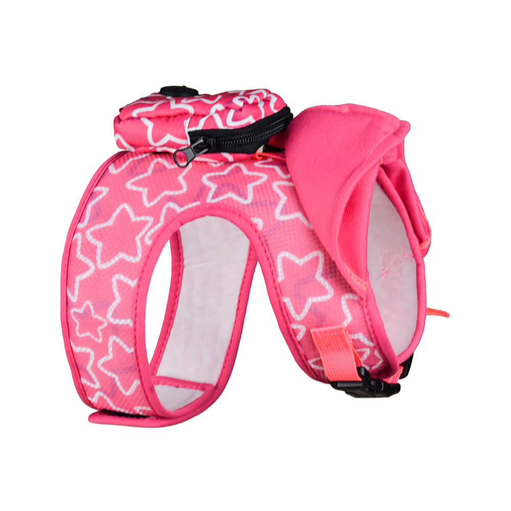 Dog Hooded Harness with Poop Bag Holder Pink