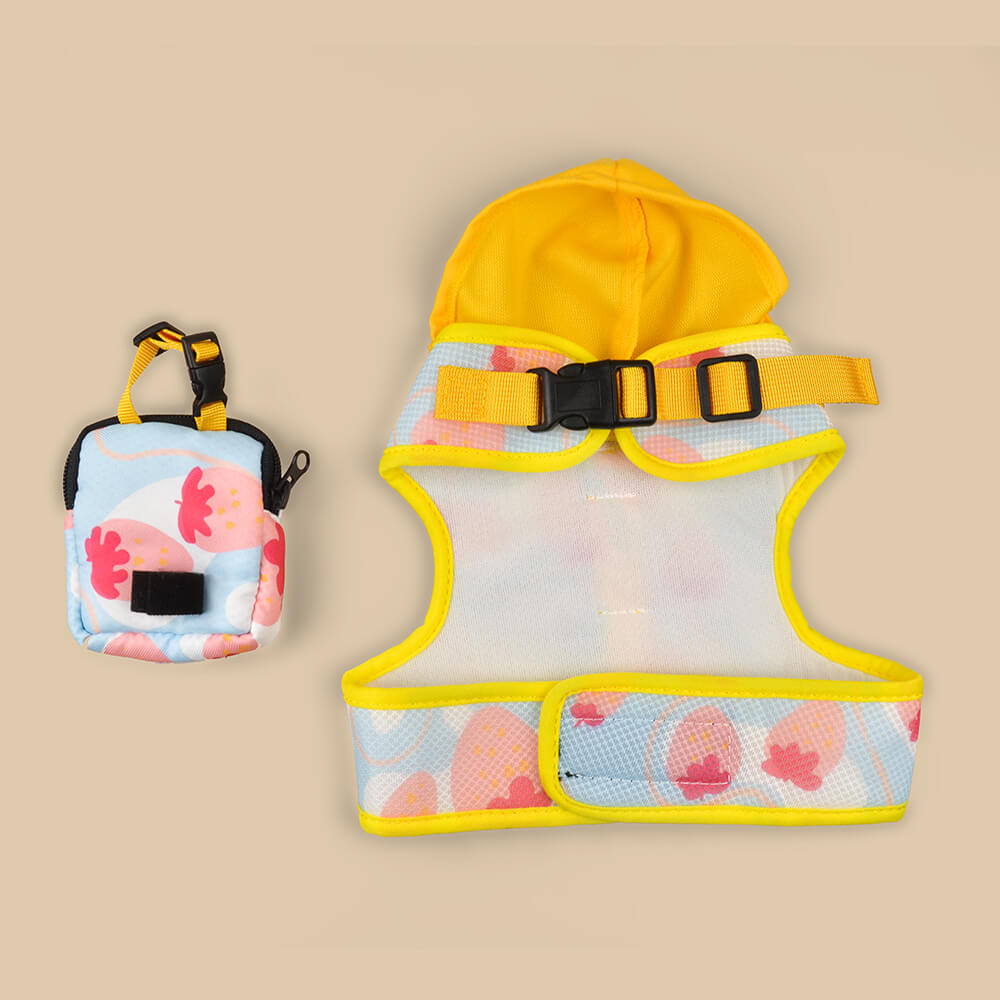 Dogs Hooded Harness with Poop Bag Holder Yellow