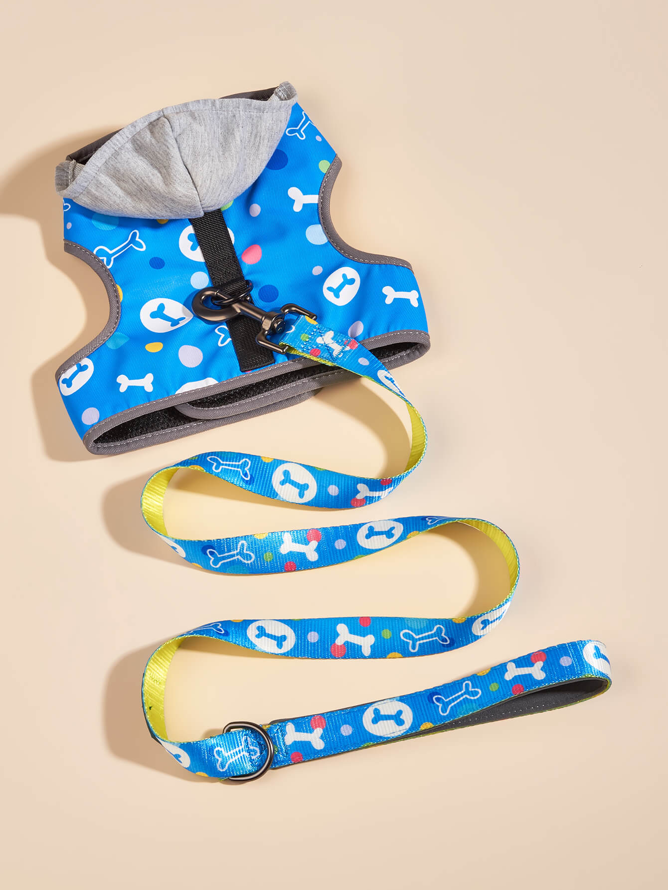 Bone pattern Hooded Dog Harness with Leash