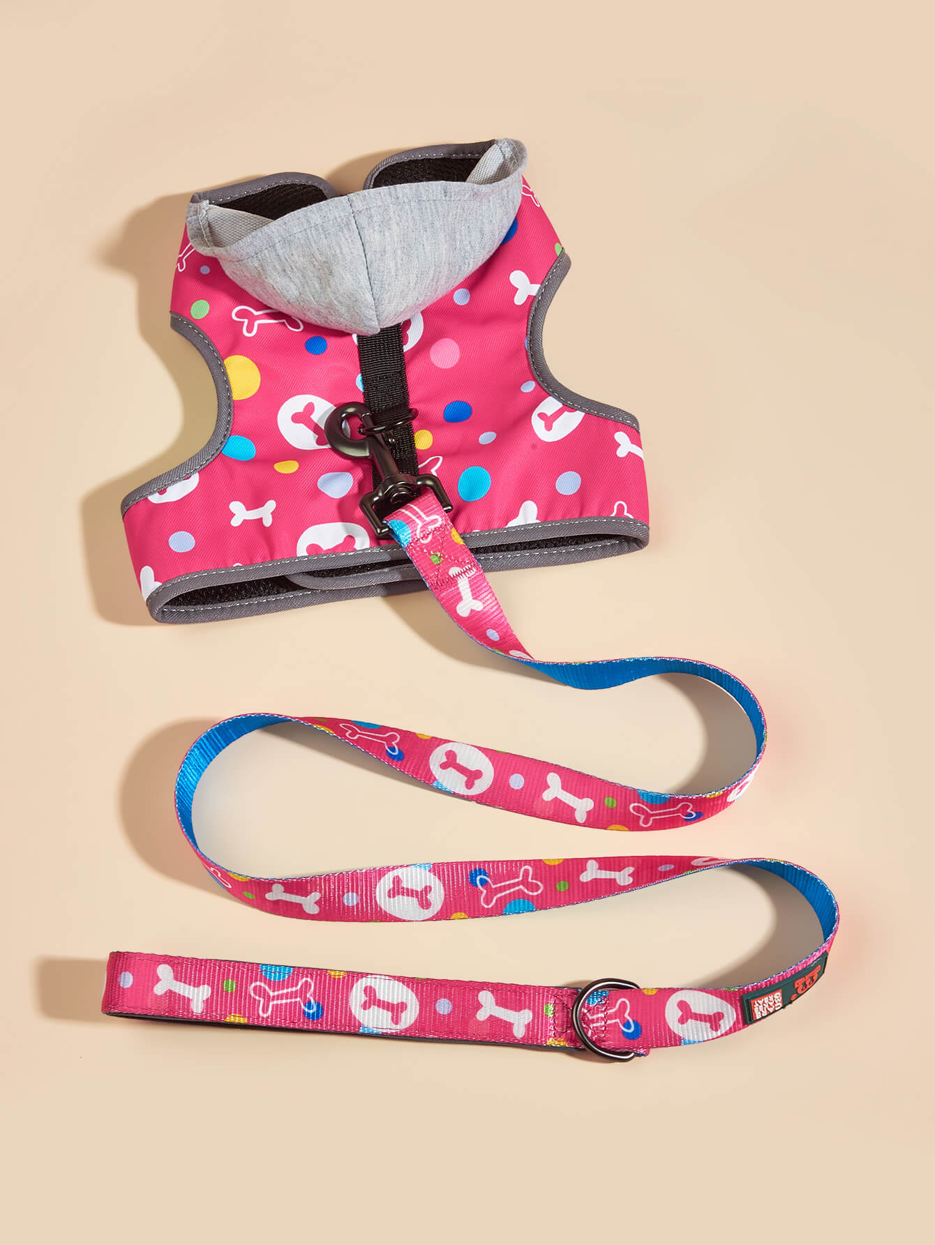Bone pattern Hooded Dog Harness with Leash