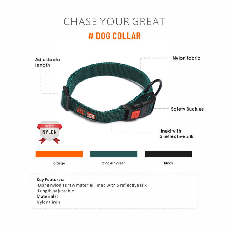 Solid Color Reflective Nylon Dog Collar