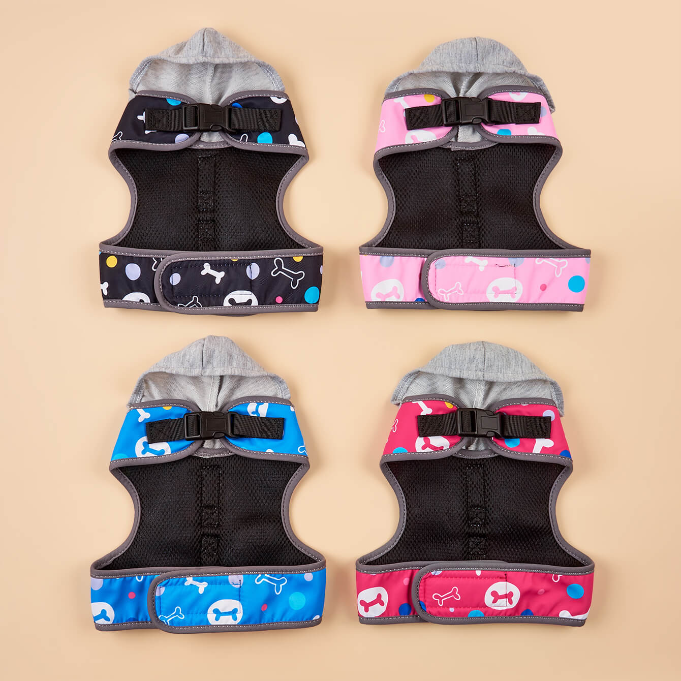 Bone pattern Hooded Dog Harness