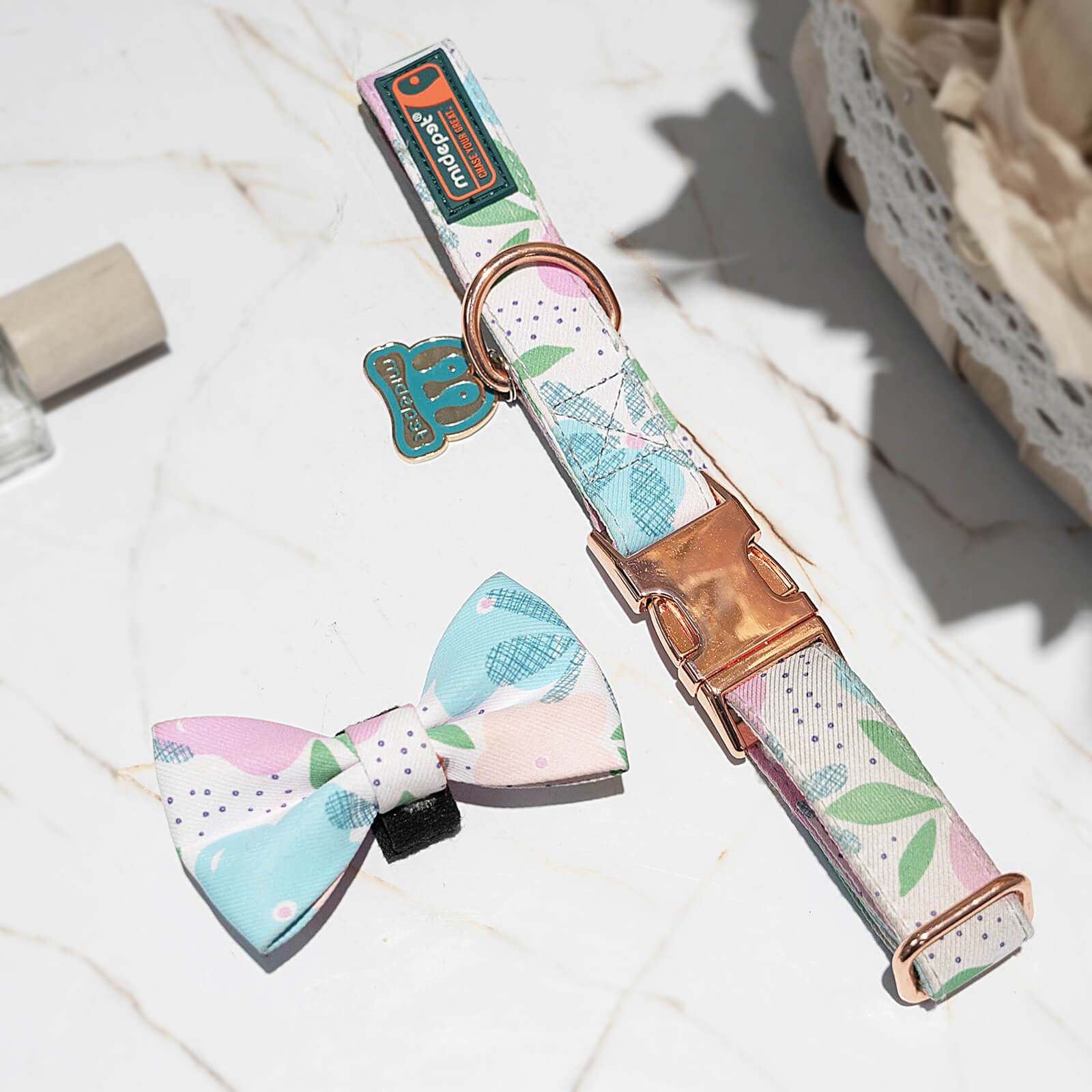 Cute Pattern Dog Collar with Bow Tie