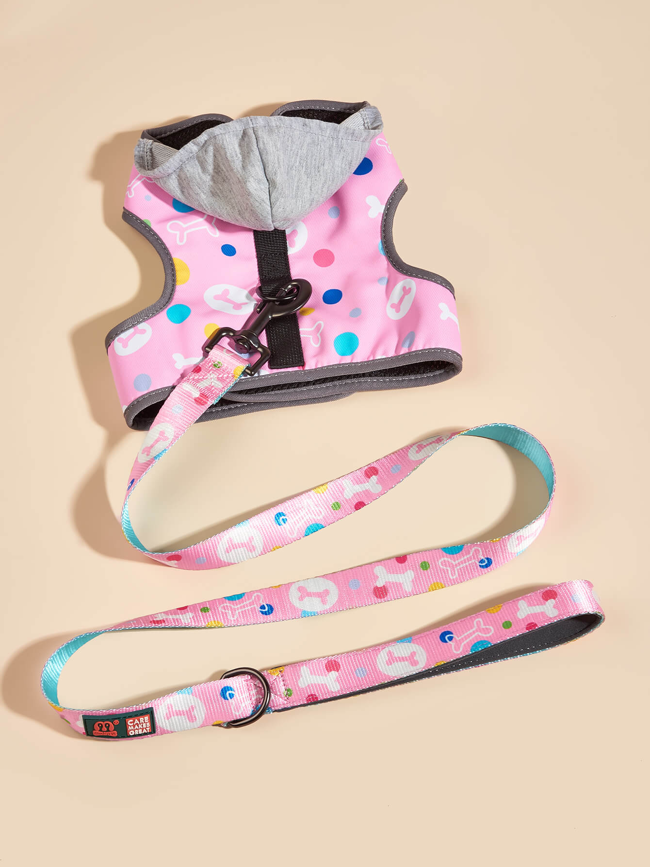 Bone pattern Hooded Dog Harness with Leash