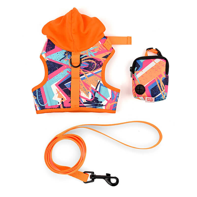 Geometrical Shape Harness and Leash with poop bag holder 3pcs