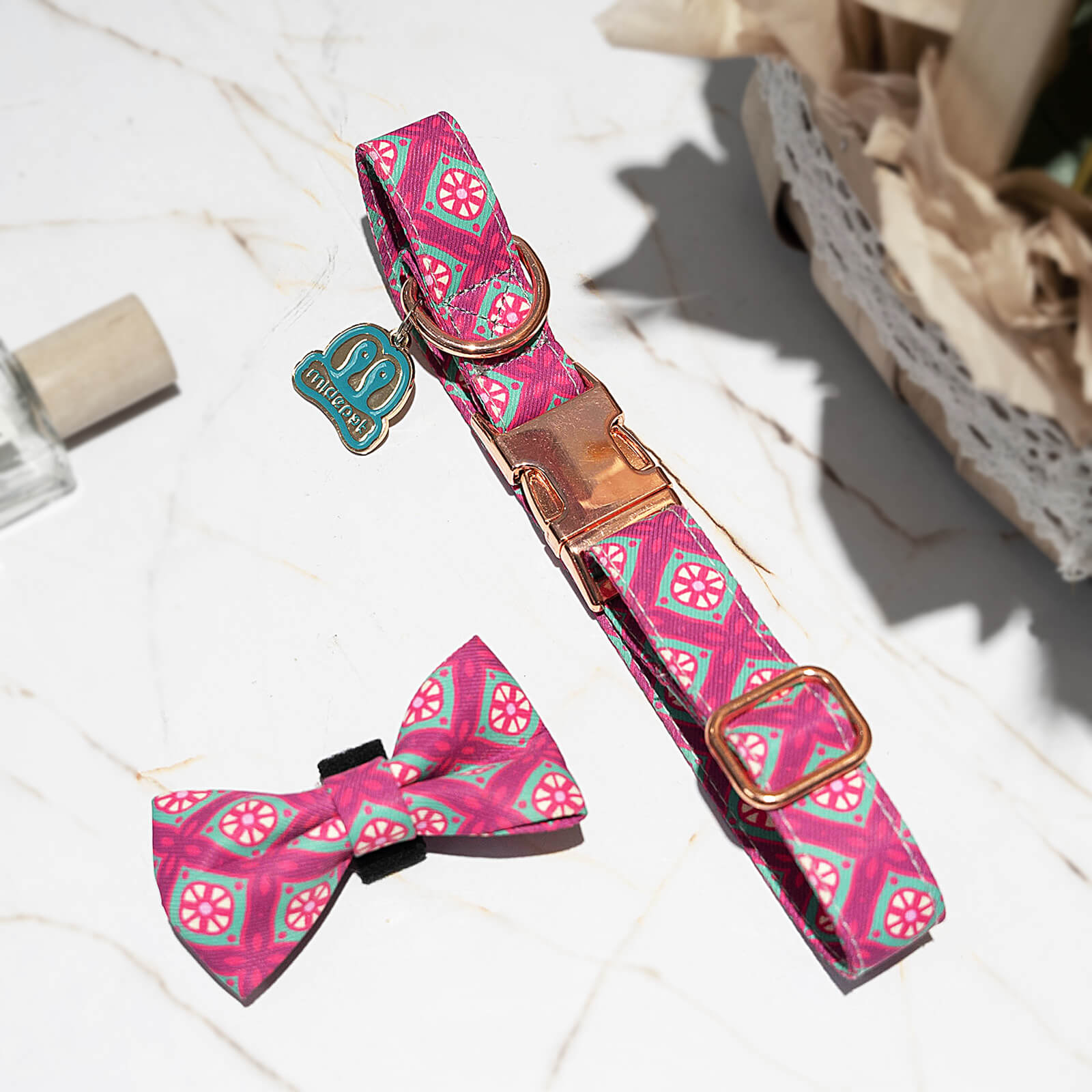 Cute Pattern Dog Collar with Bow Tie
