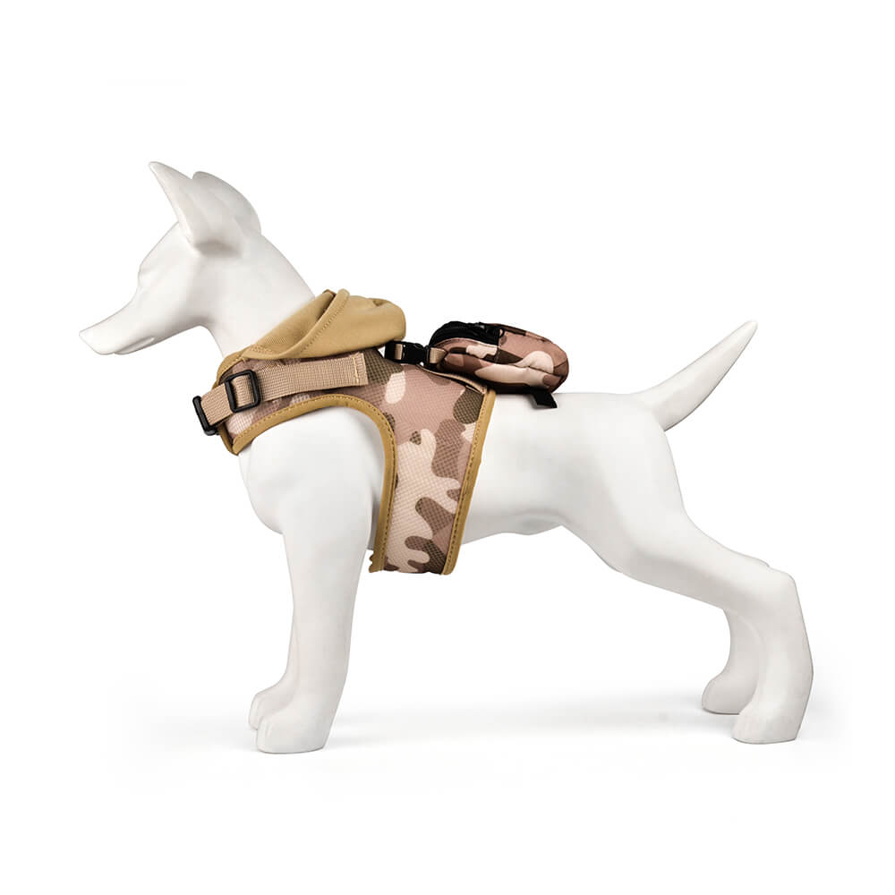 Dog Hooded Harness with Poop Bag Holder Coffee