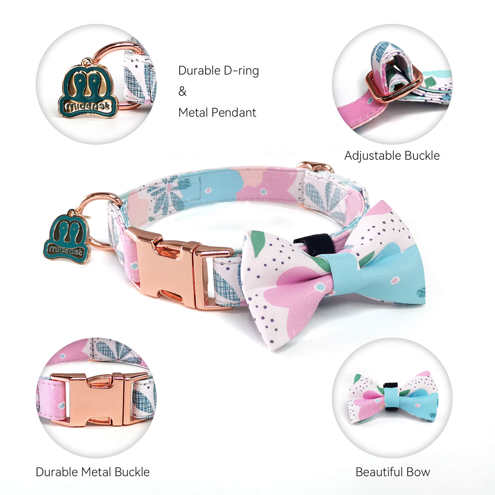 Cute Pattern Dog Collar with Bow Tie