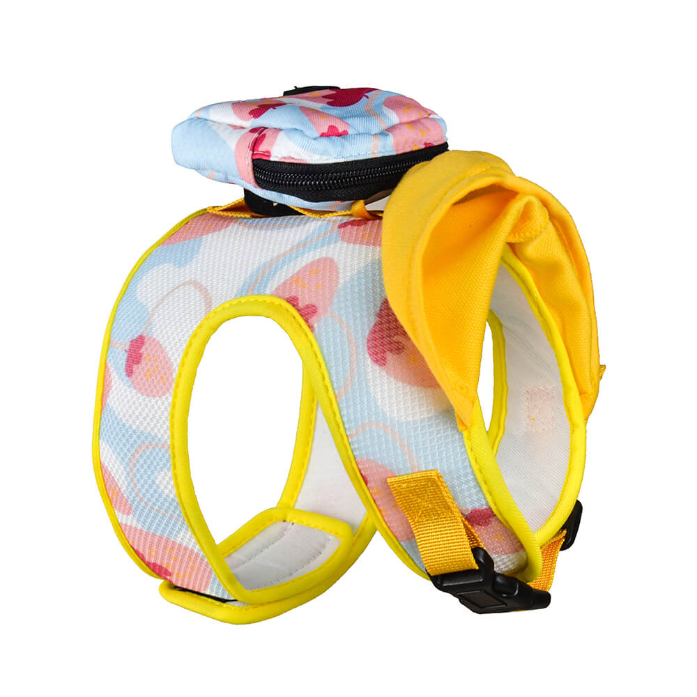 Dogs Hooded Harness with Poop Bag Holder Yellow
