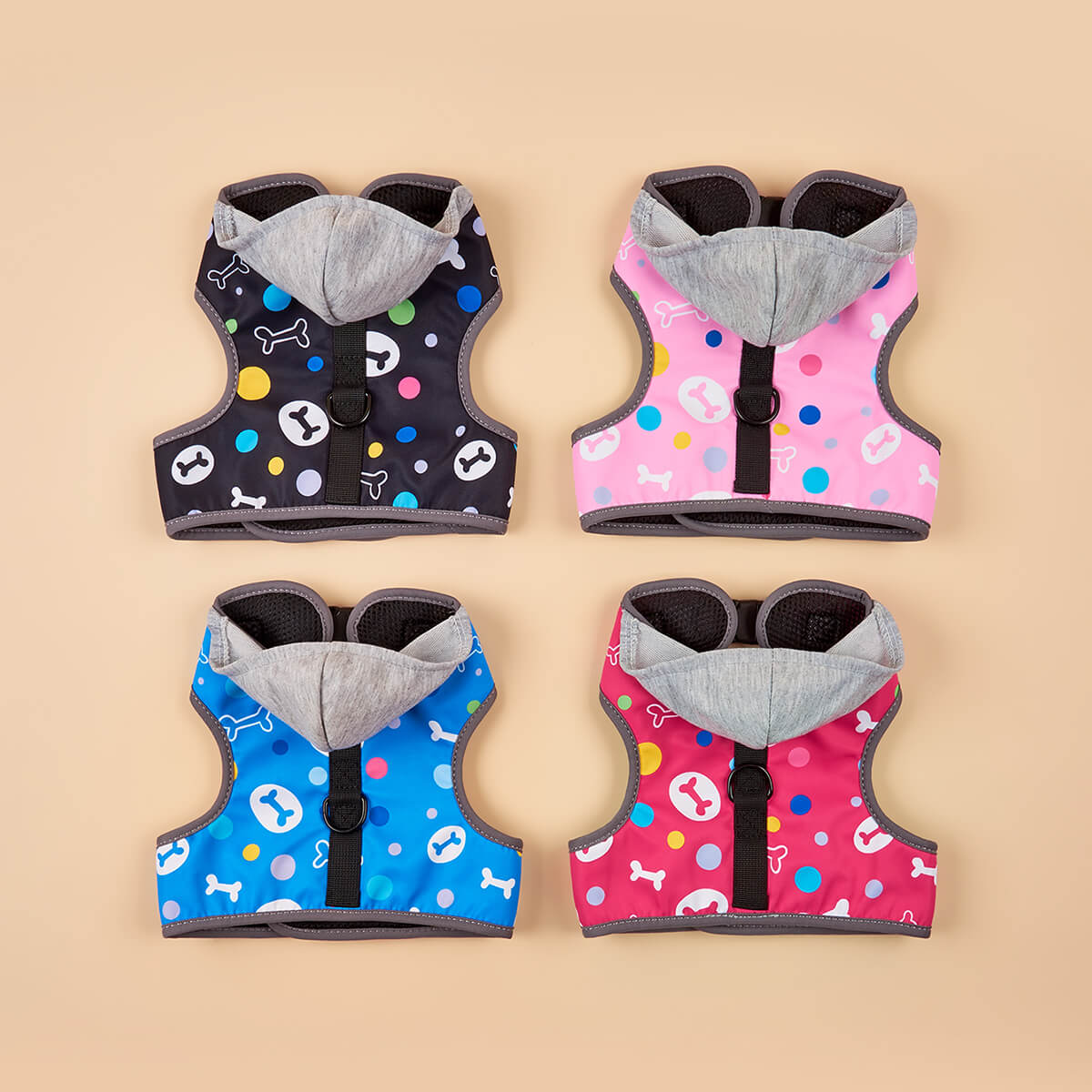Bone pattern Hooded Dog Harness