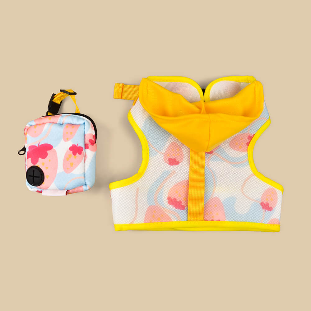 Dogs Hooded Harness with Poop Bag Holder Yellow