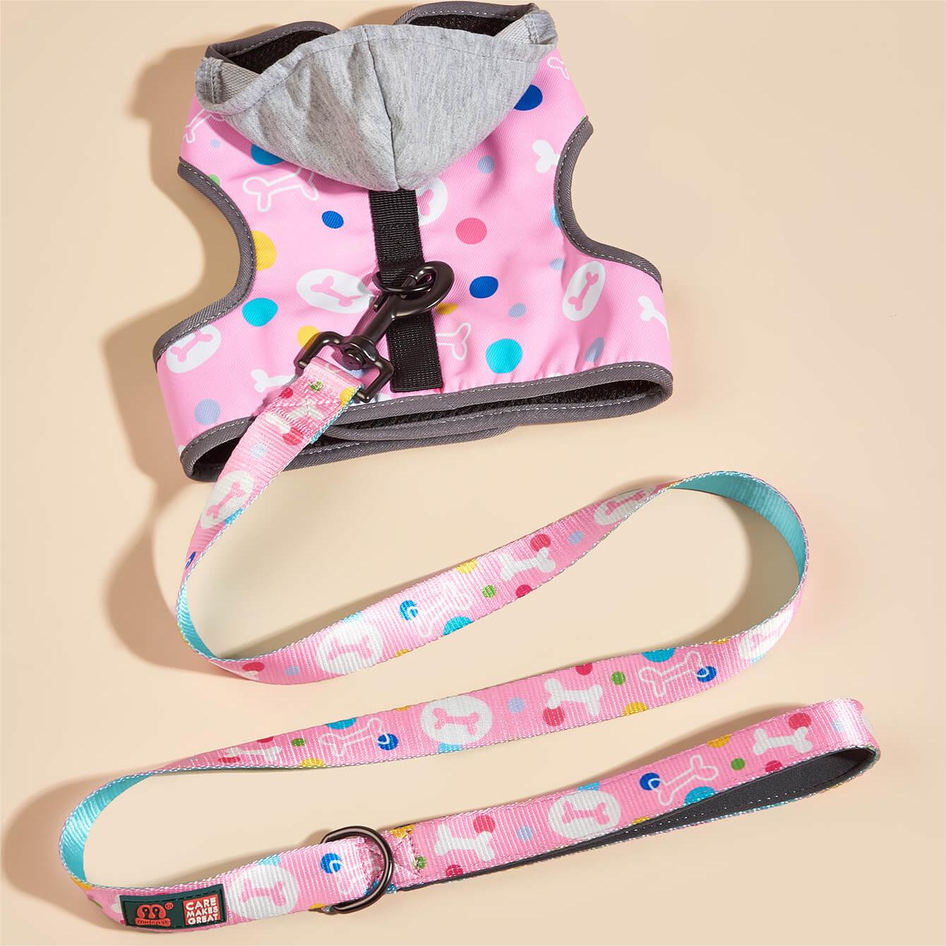 Bone pattern Hooded Dog Harness with Leash