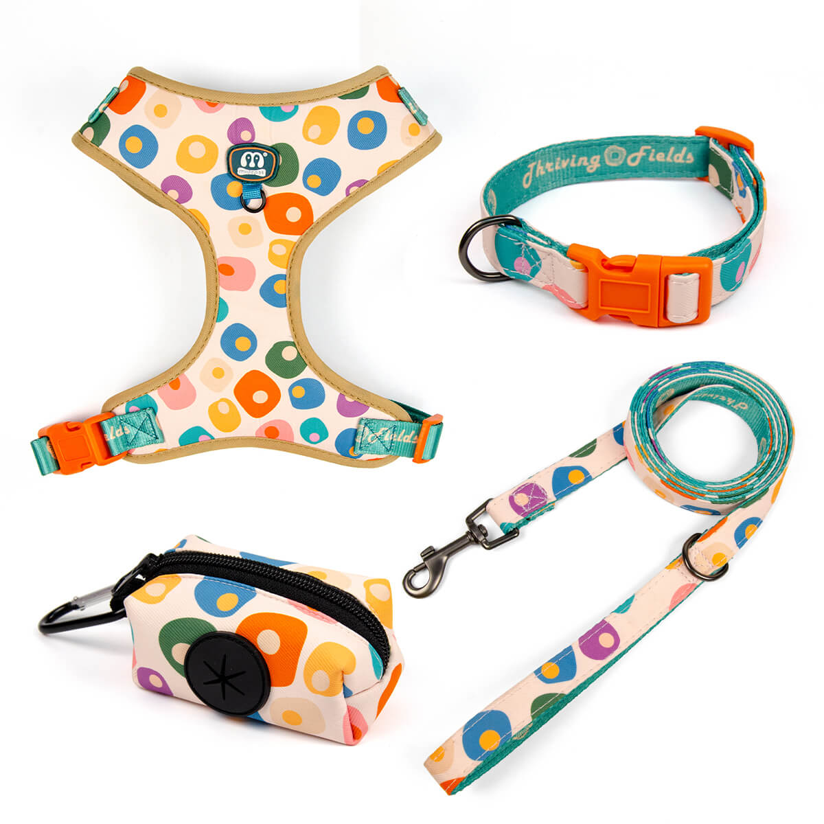 Dog Collar Harness Leash and Poop Bag Holder Walking Set