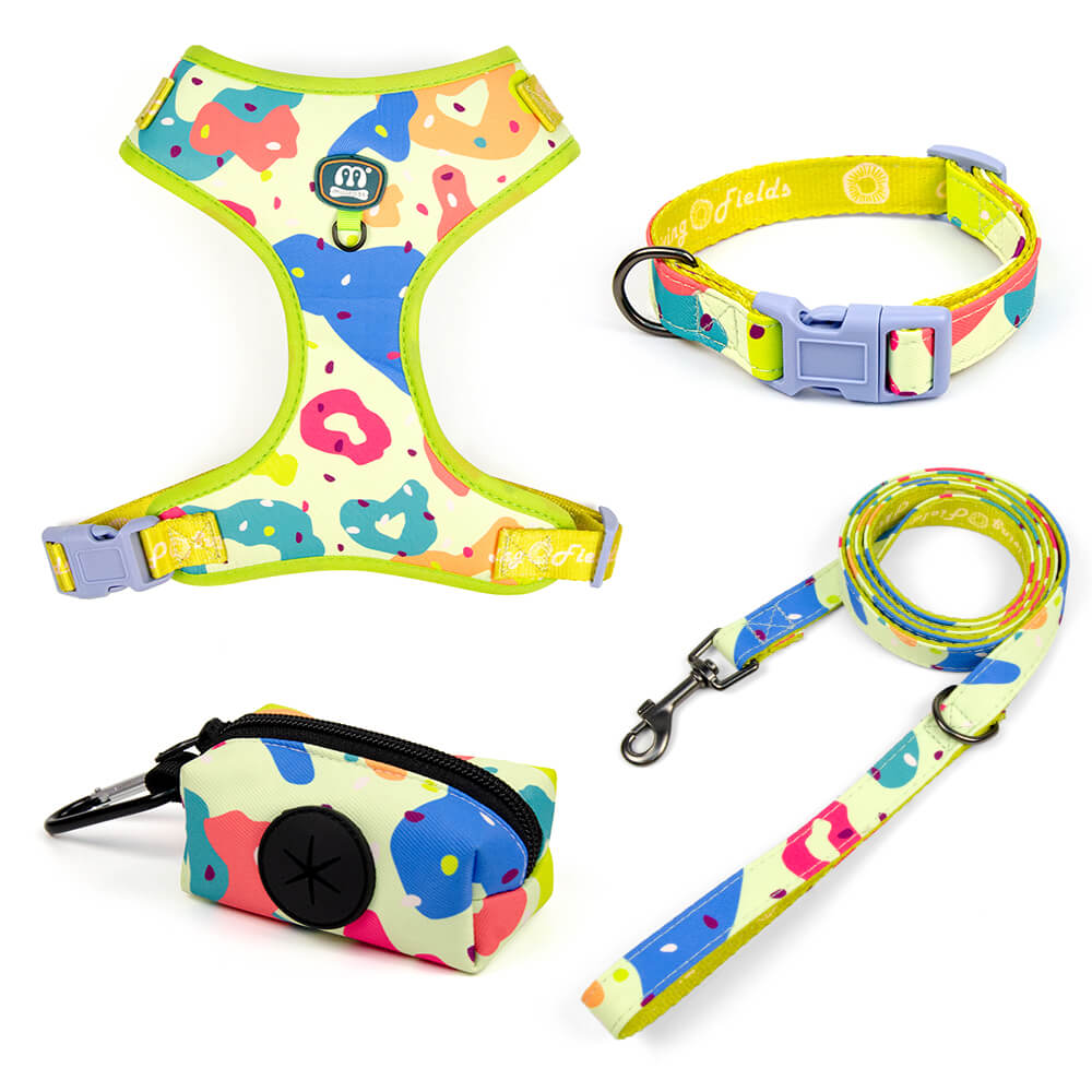 Dog Collar Harness Leash and Poop Bag Holder Walking Set