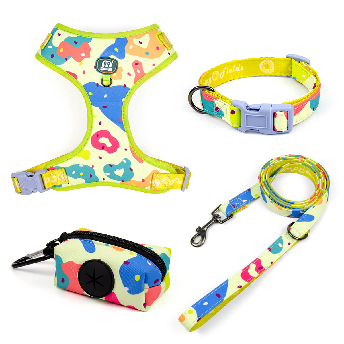 Dog Collar Harness Leash and Poop Bag Holder Walking Set
