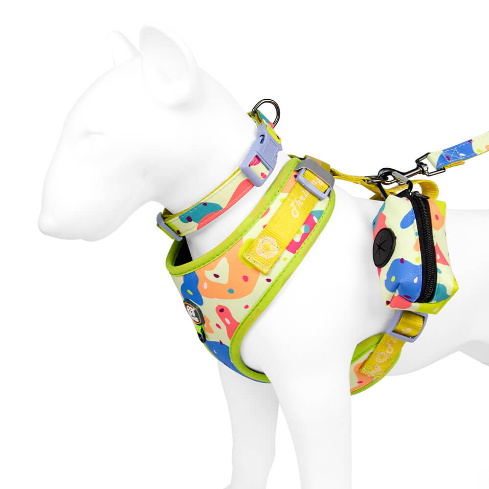 Dog Collar Harness Leash and Poop Bag Holder Walking Set