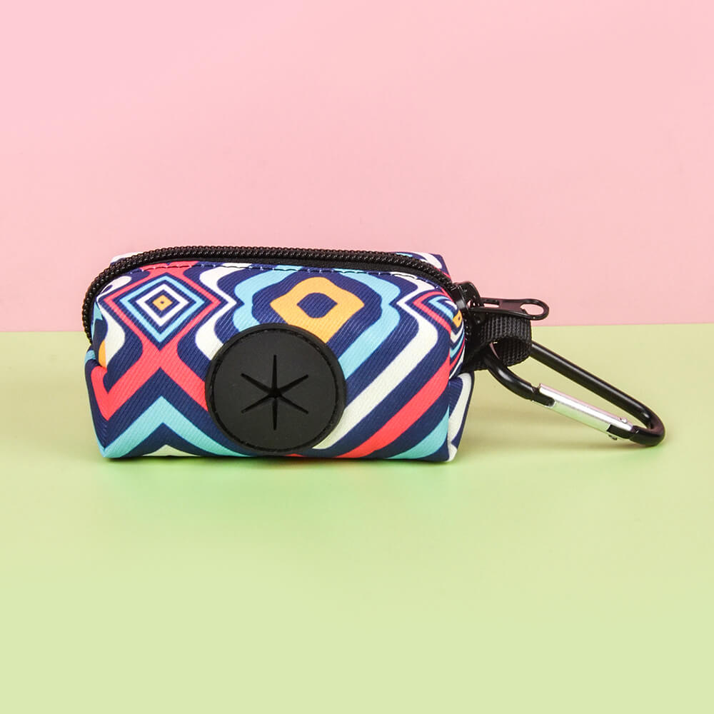 Cute Geometric Pattern Dog Harness and Leash Poop Bag Holder Set