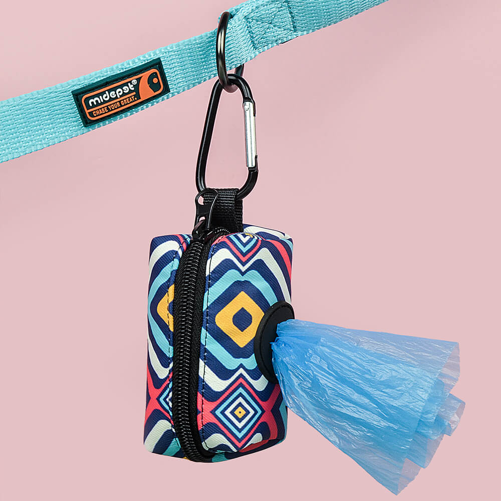 Cute Geometric Pattern Dog Harness and Leash Poop Bag Holder Set