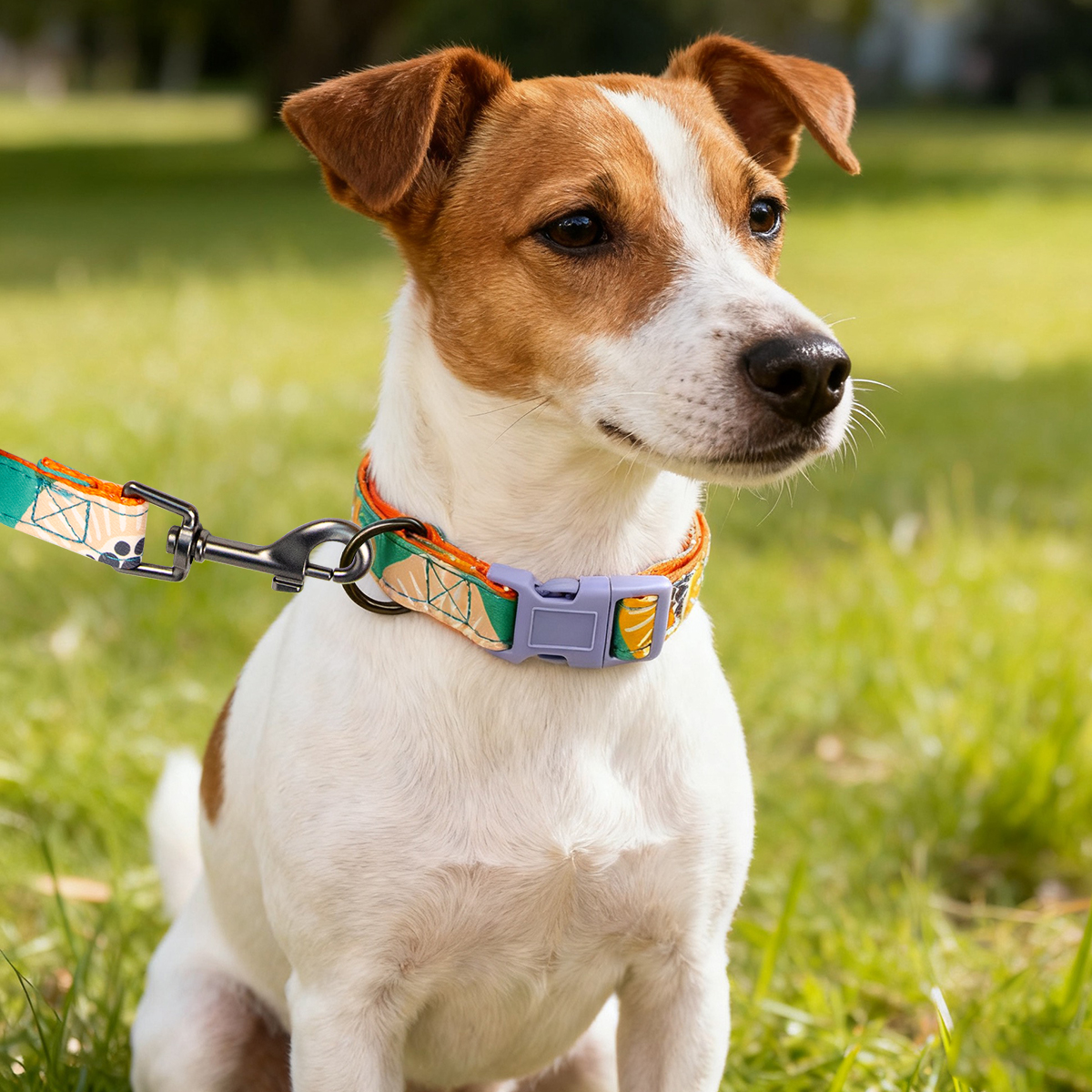 Fashion Print Luxury  Dog Collar And Leashes Set With Poop Bag Holder