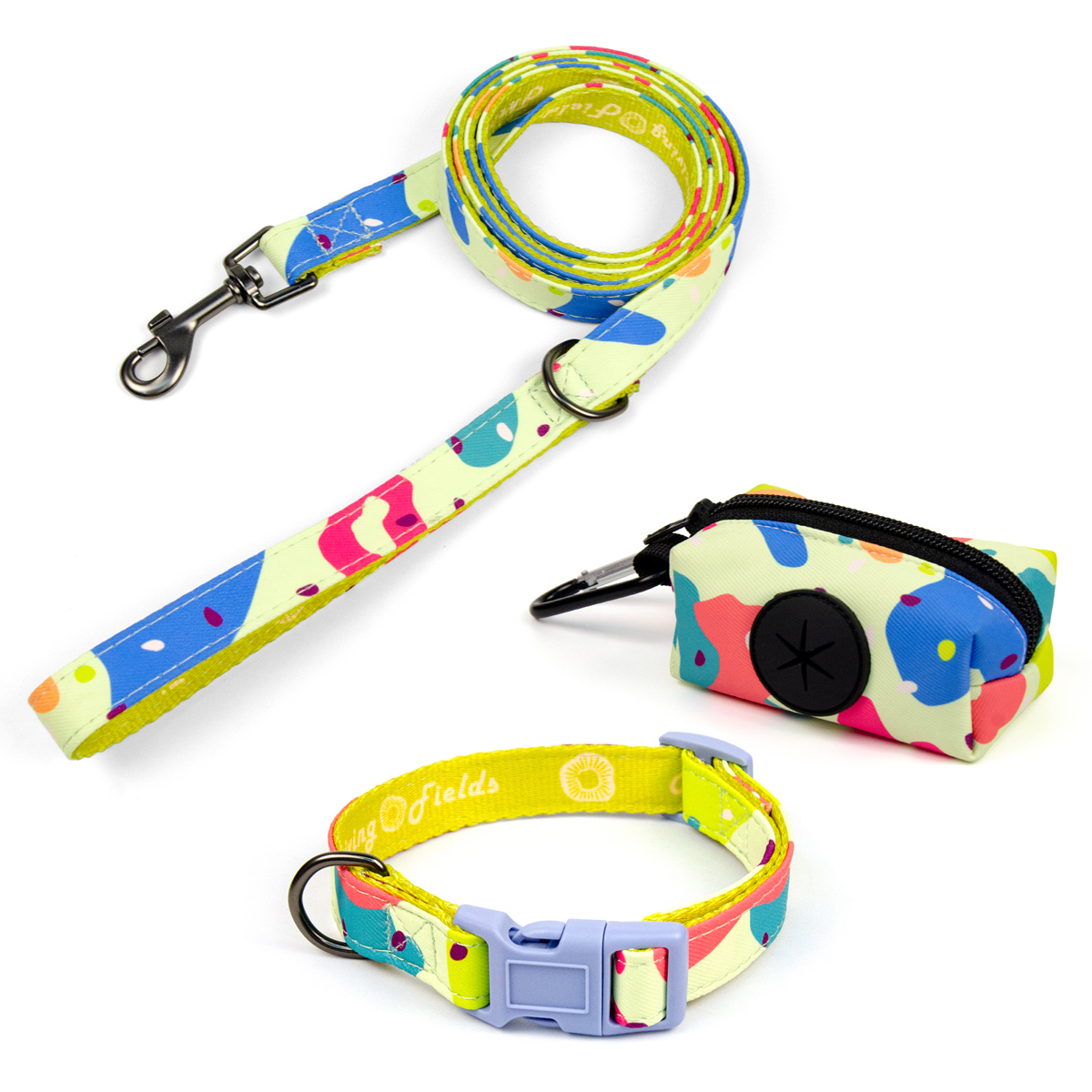 Fashion Print Luxury  Dog Collar And Leashes Set With Poop Bag Holder
