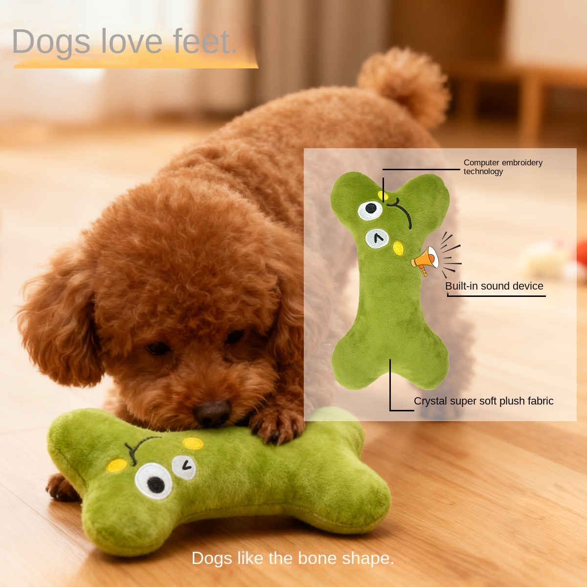 Dopamine Color Bone Plush Toy for Dogs | Squeaky & Embroidery Design