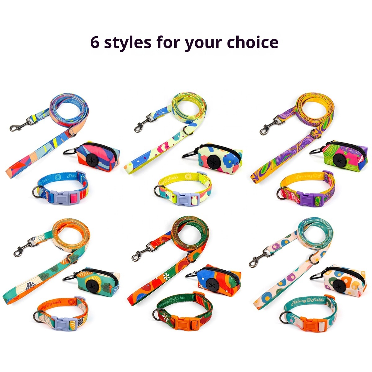 Fashion Print Luxury  Dog Collar And Leashes Set With Poop Bag Holder