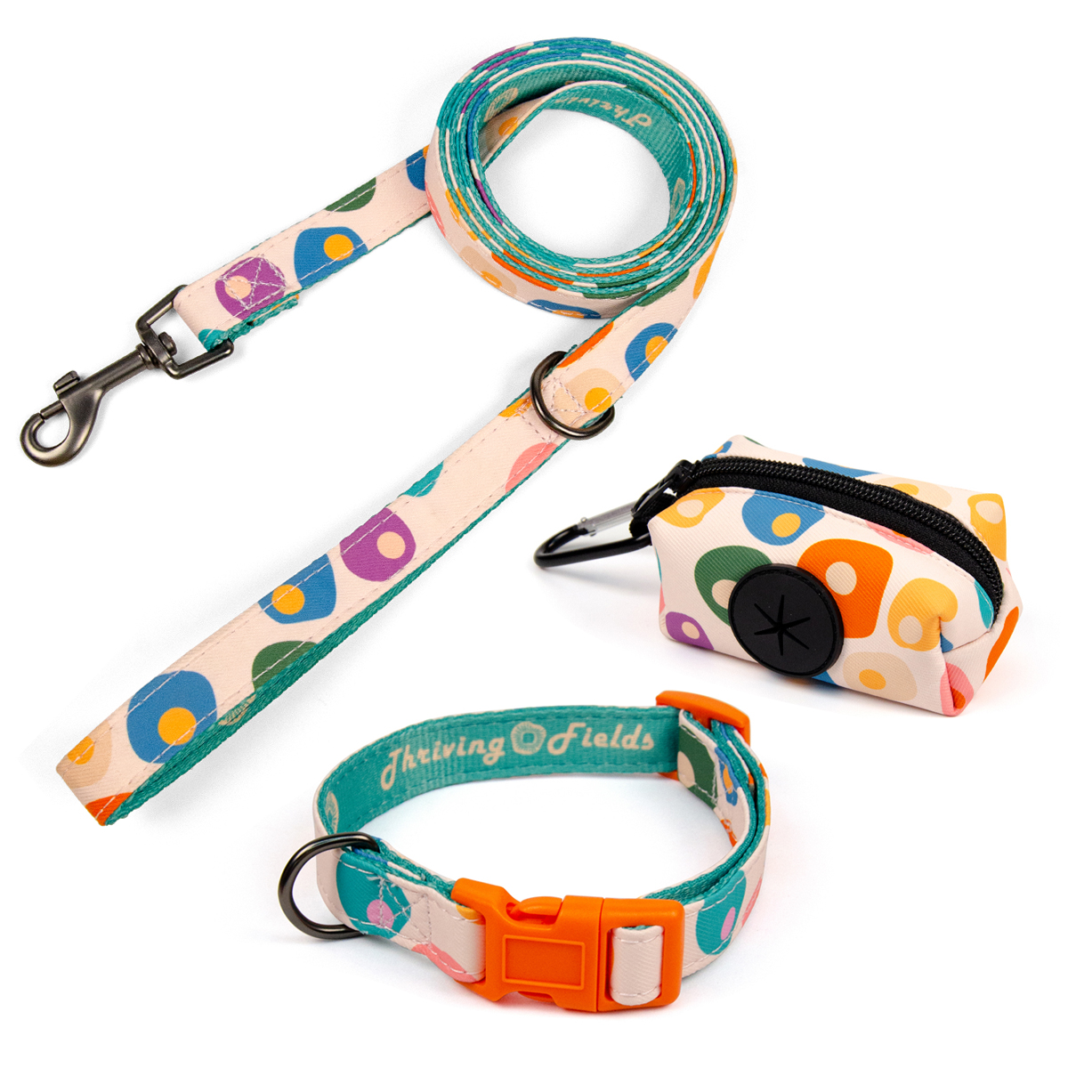 Fashion Print Luxury  Dog Collar And Leashes Set With Poop Bag Holder