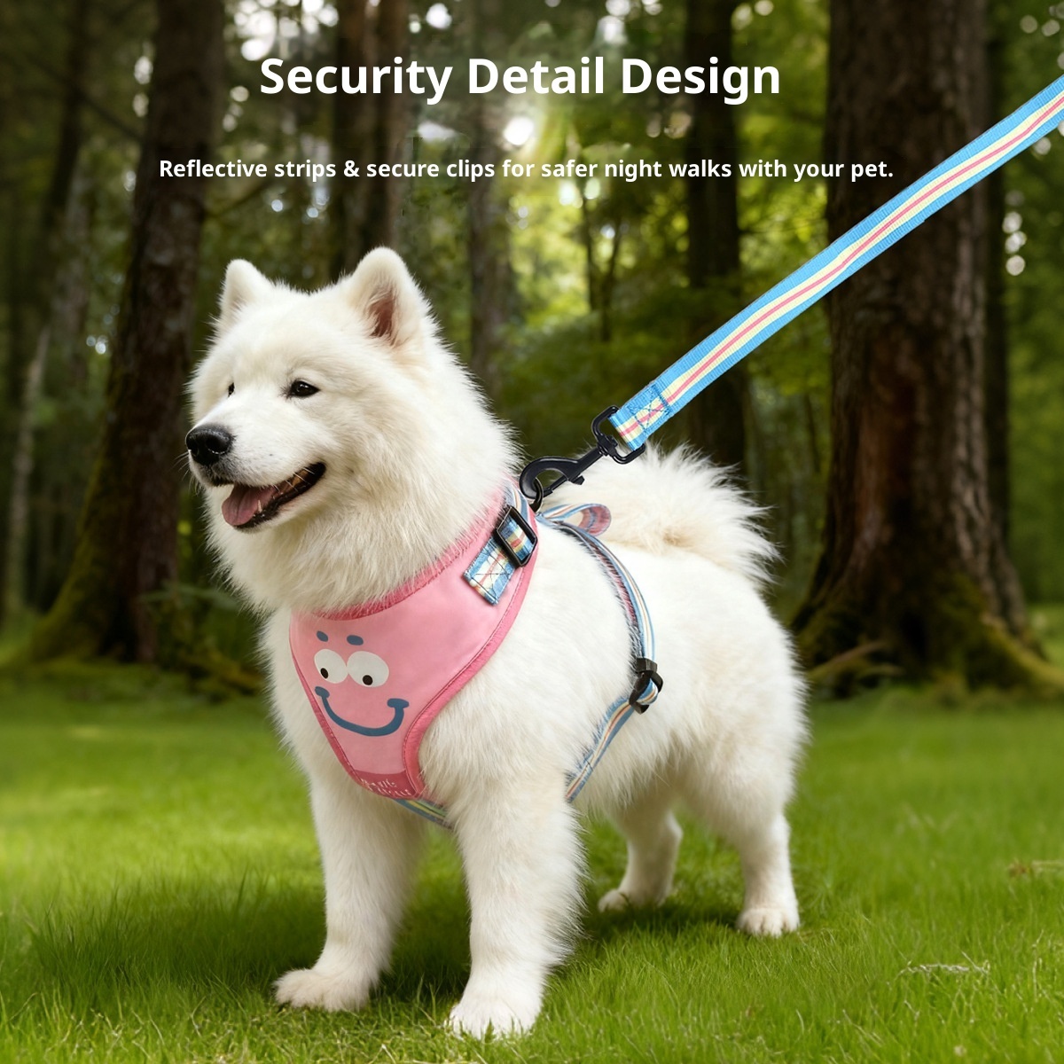 Pet Travel 4-Piece Set | Cute Expression Harness, Leash, Collar & Waste Bag Holder | Wholesale