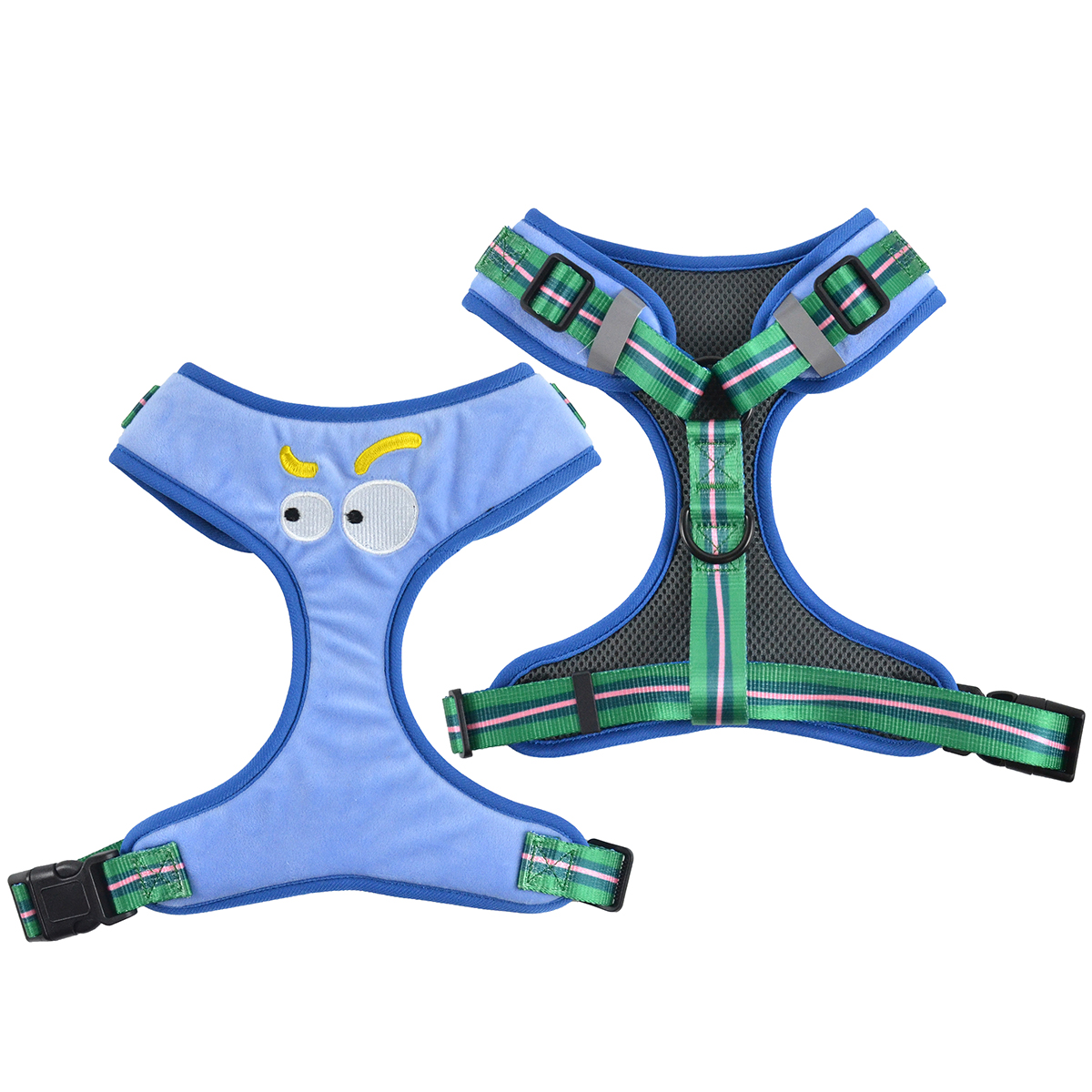 Cute Embroidered Plush Dog Harness | Crystal Soft Fabric | Cartoon Expression Design