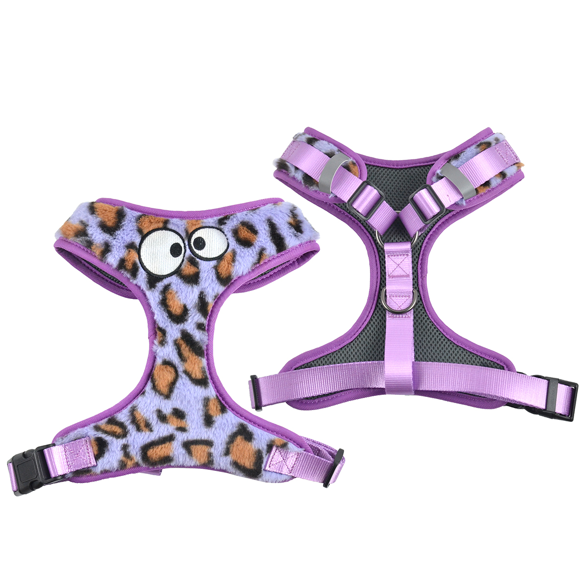 Leopard Print Rabbit Plush Dog Harness | Cartoon Eyes Design | Fashion Pet Vest