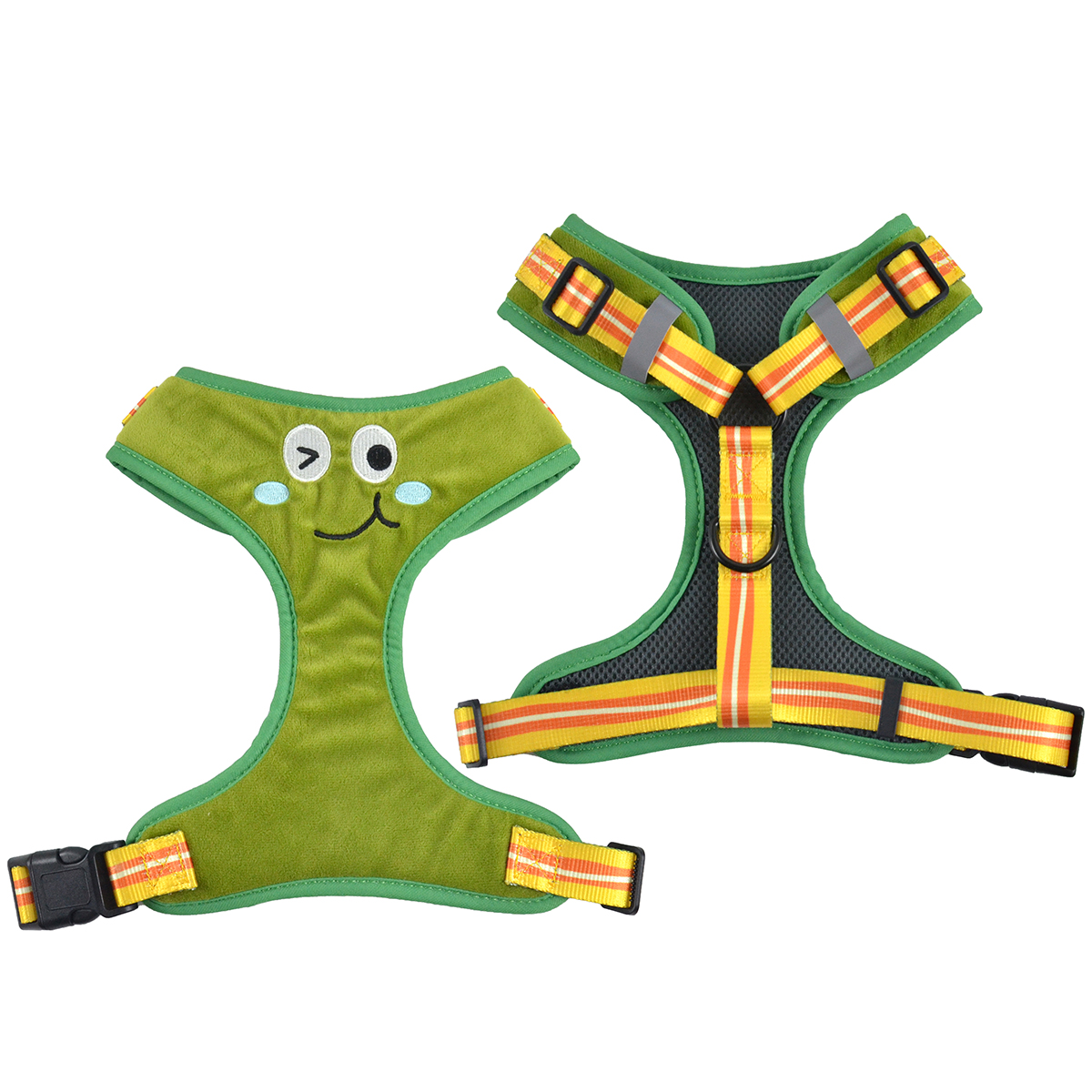 Cute Embroidered Plush Dog Harness | Crystal Soft Fabric | Cartoon Expression Design