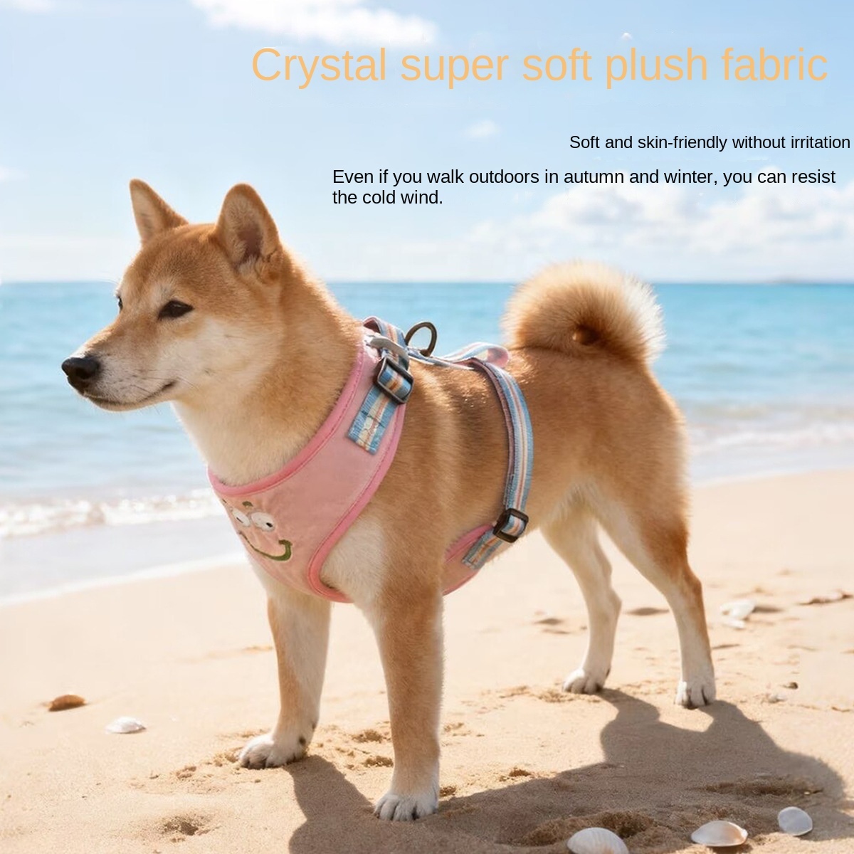 Cute Embroidered Plush Dog Harness | Crystal Soft Fabric | Cartoon Expression Design