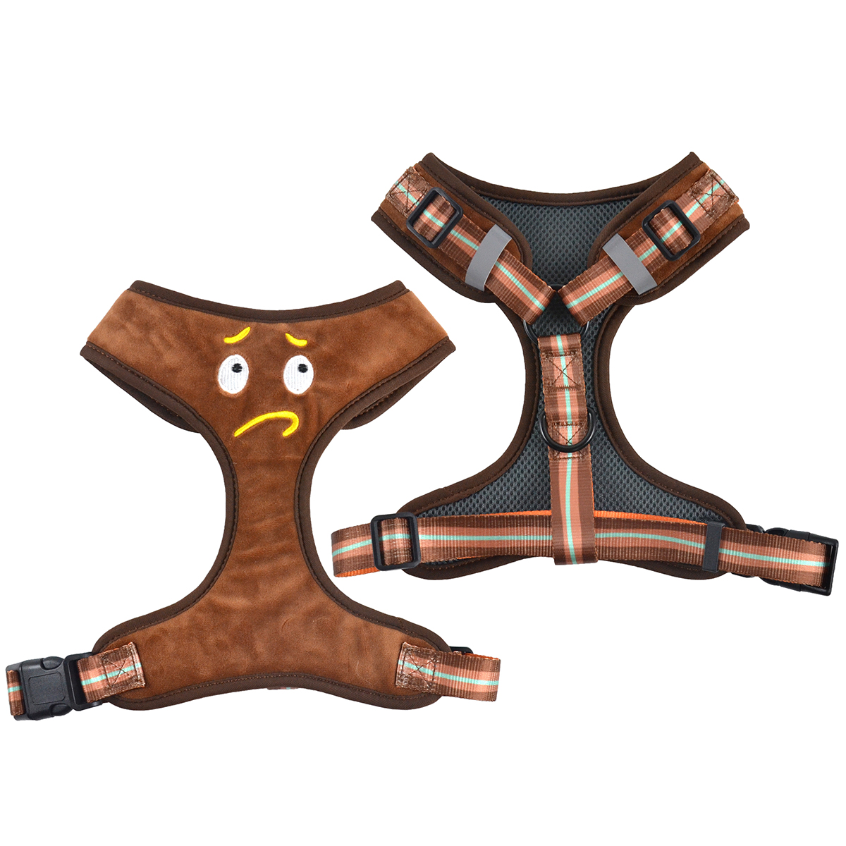 Cute Embroidered Plush Dog Harness | Crystal Soft Fabric | Cartoon Expression Design