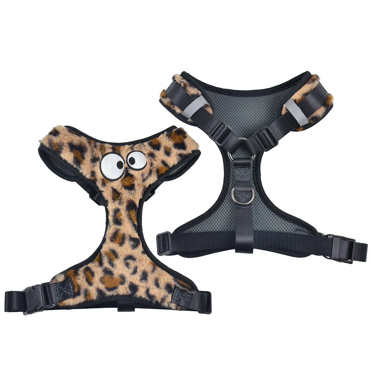 Leopard Print Rabbit Plush Dog Harness | Cartoon Eyes Design | Fashion Pet Vest