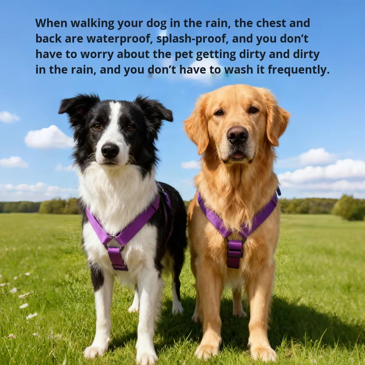 Solid Color PVC Waterproof Dog Harness | H-Back Design | Durable & Easy Clean