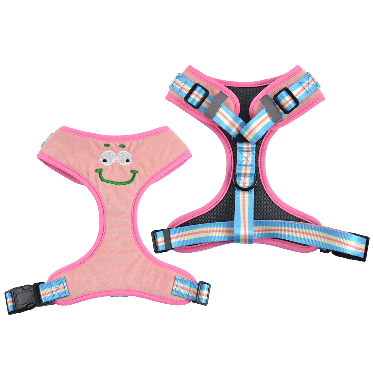 Cute Embroidered Plush Dog Harness | Crystal Soft Fabric | Cartoon Expression Design