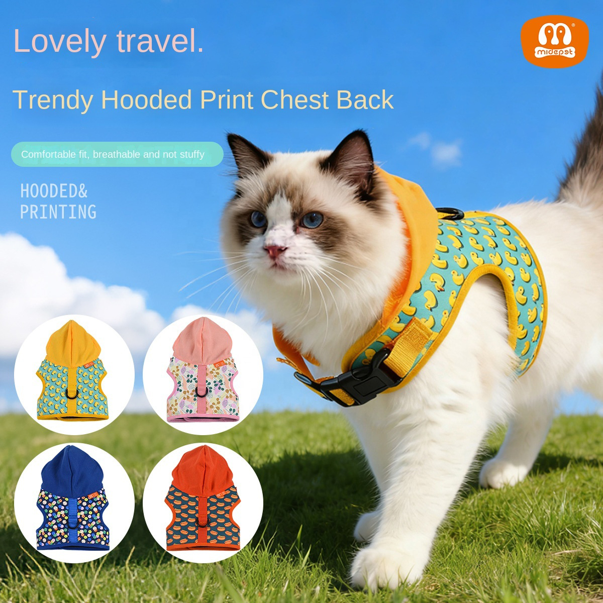 Hooded Pet Harness with Fun Print | Polyester Decorative Vest for Dogs