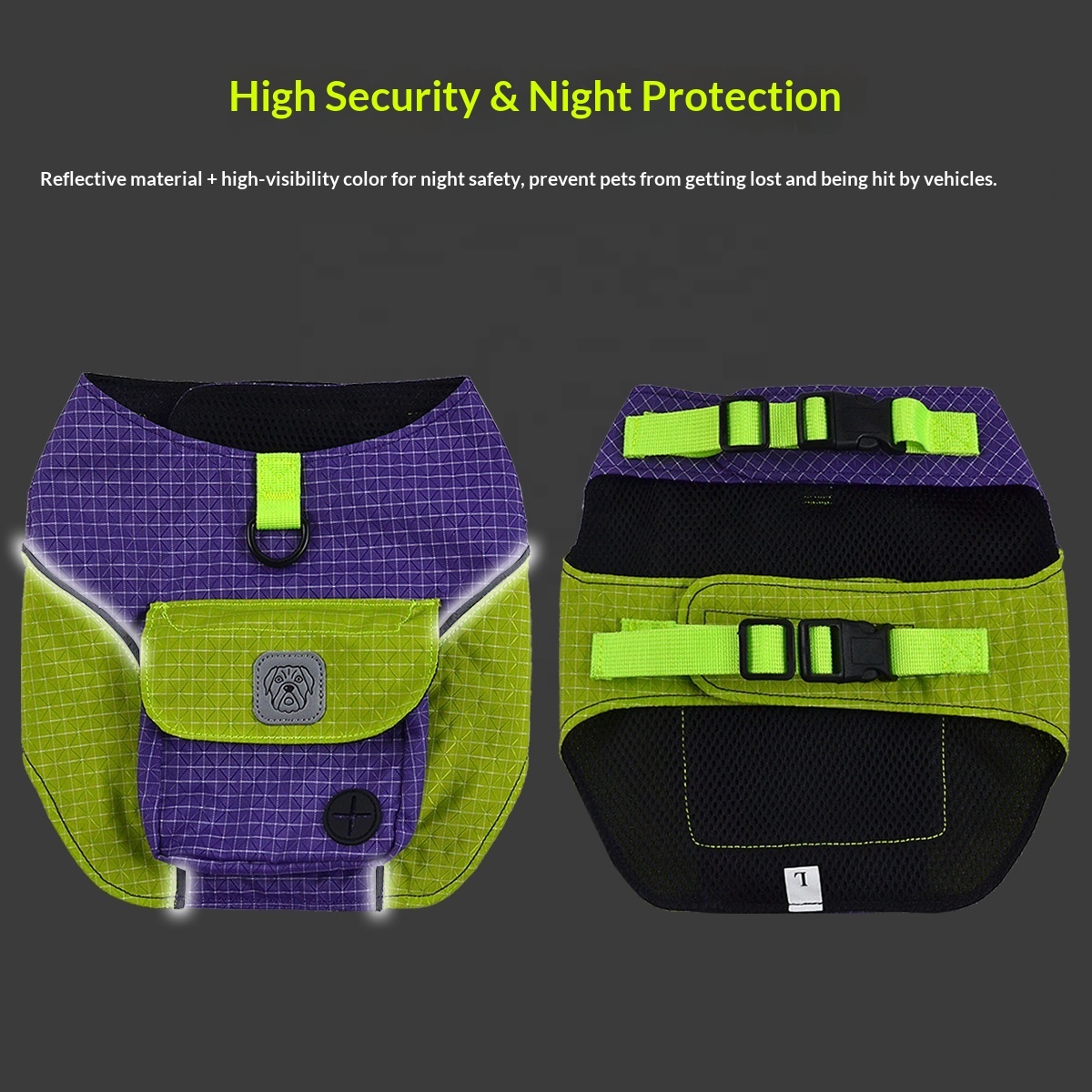 2-in-1 Outdoor Reflective Dog Harness with Pack | Multi-Function Pet Carrier Backpack
