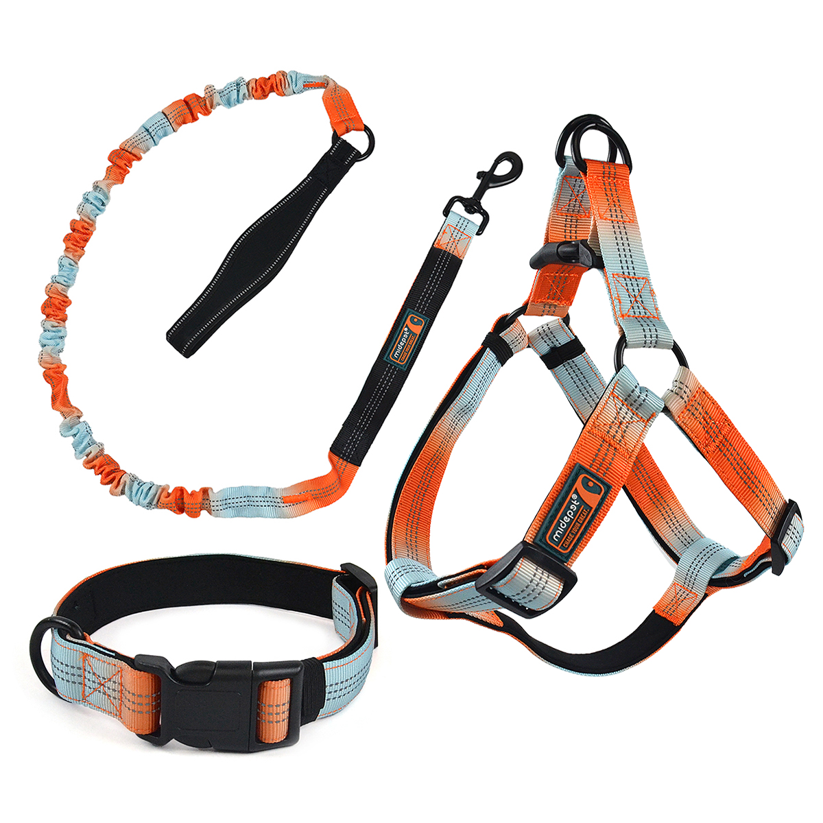 Neoprene Pet Travel Set (Harness, Leash, Collar) | Gradient Color & Anti-Pull Design
