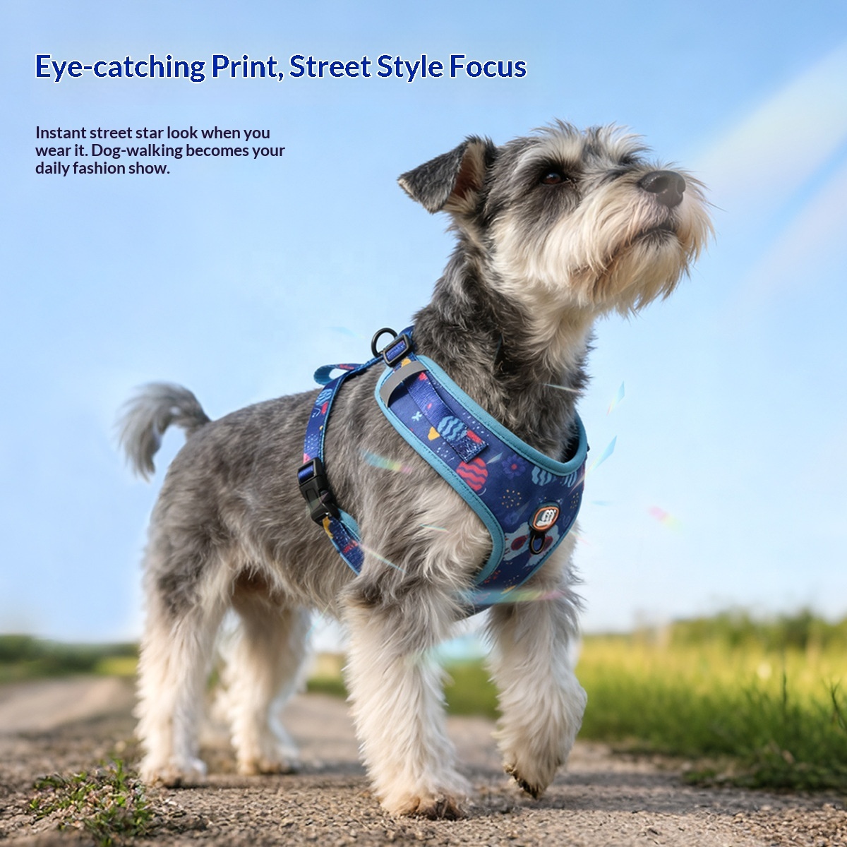 Print Dog Harness with Sandwich Lining | 4 Colors & 4 Sizes | Breathable Polyester