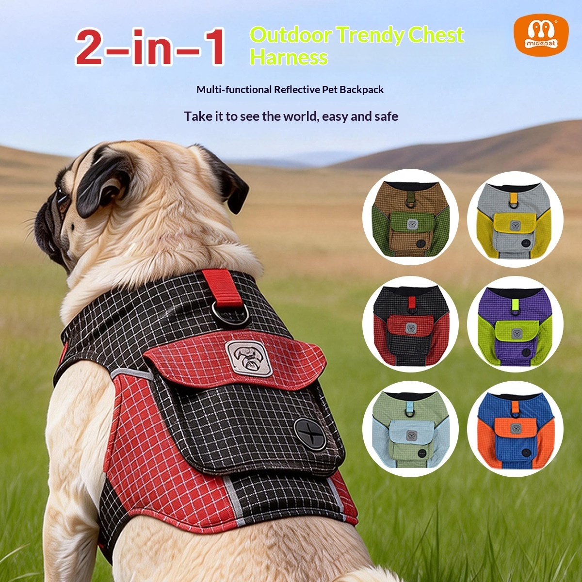 2-in-1 Outdoor Reflective Dog Harness with Pack | Multi-Function Pet Carrier Backpack