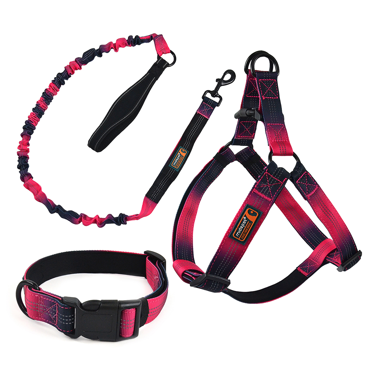 Neoprene Pet Travel Set (Harness, Leash, Collar) | Gradient Color & Anti-Pull Design