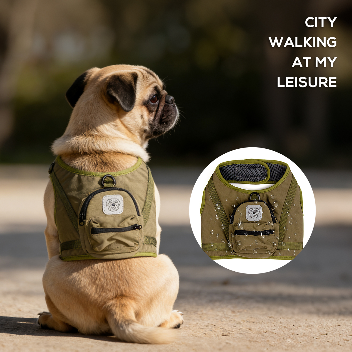 Solid Color Dog Harness with Storage Pouch | Polyester Material | Utility Pet Vest