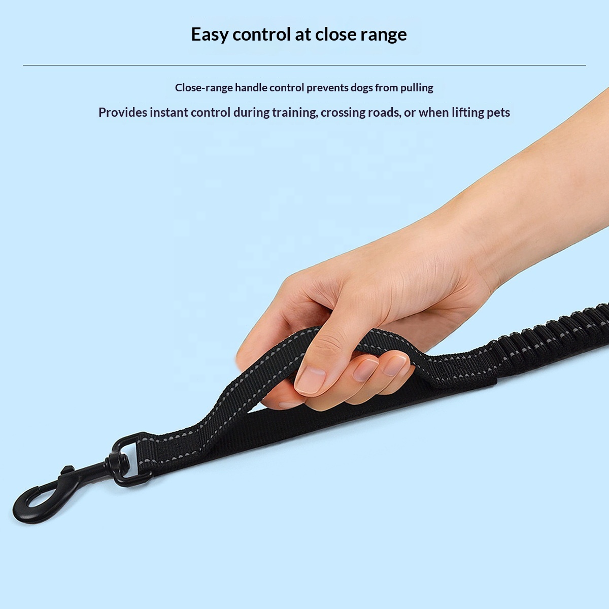 Elastic Dog Leash with Traffic Handle & Houndstooth Webbing | Anti-Pull Retractable Leash