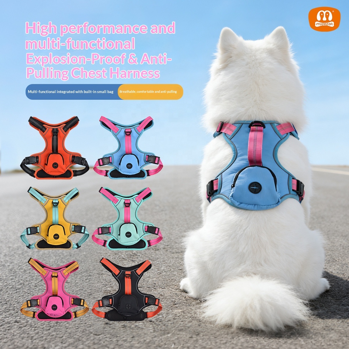 Multi-Function Dog Harness with Storage Bag & Handle | Reflective & Anti-Pull