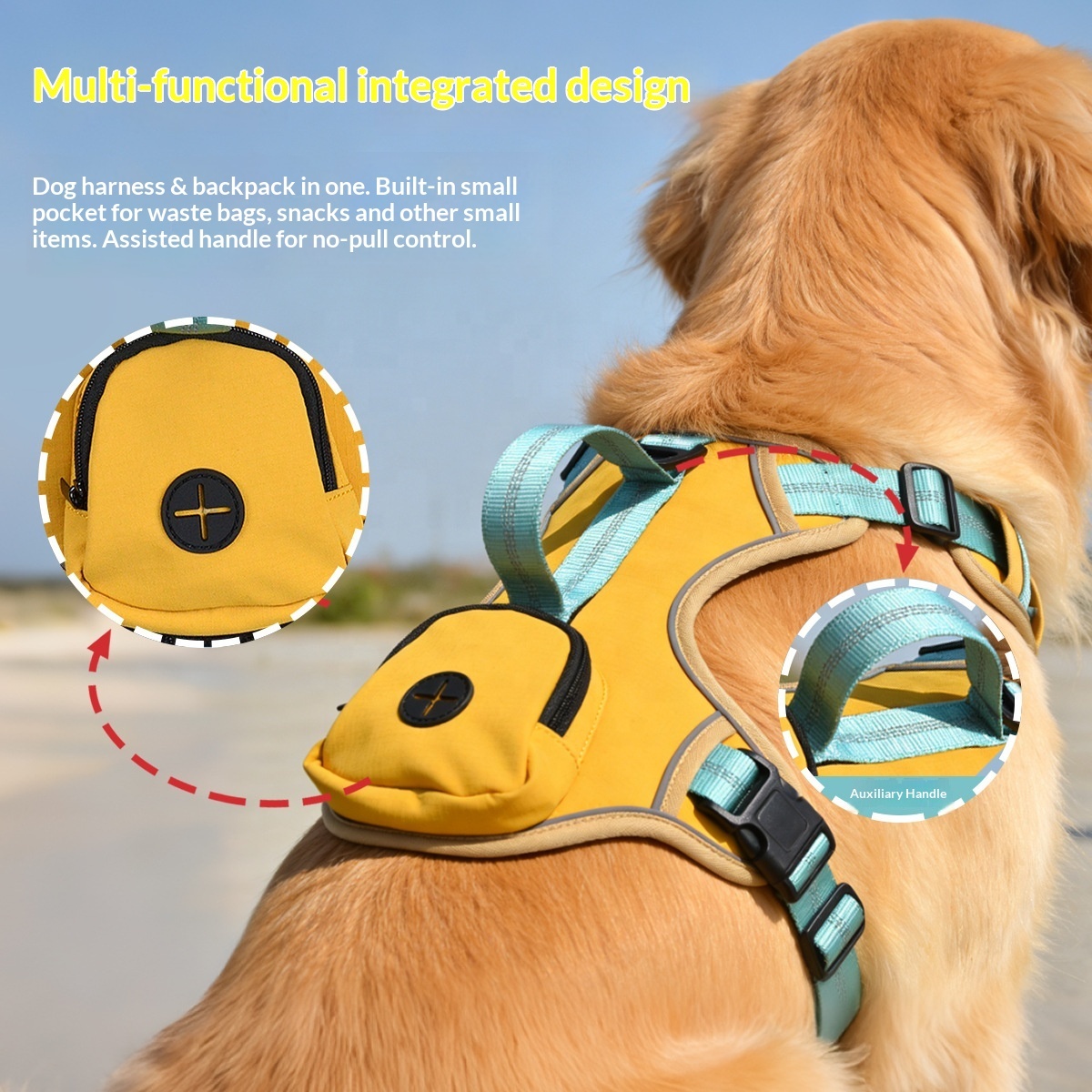 Multi-Function Dog Harness with Storage Bag & Handle | Reflective & Anti-Pull